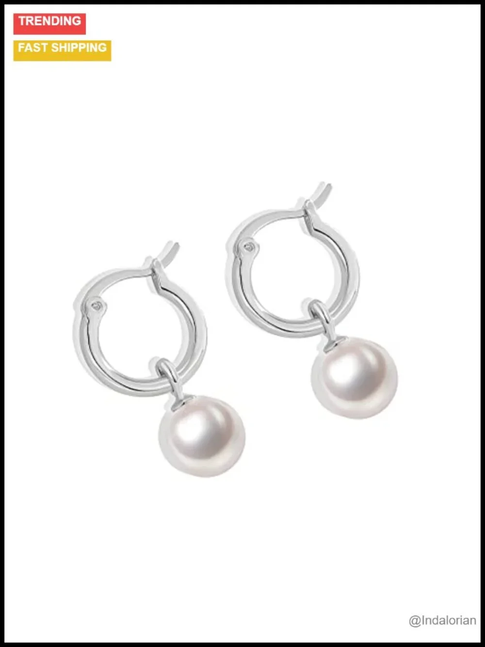 14K Gold/White Gold Plated Minimalist Pearl Hoop Earrings Huggies Dangle